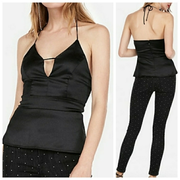 Express Tops - NWT Women's Size 4 Satin Look Peplum Halter Top
